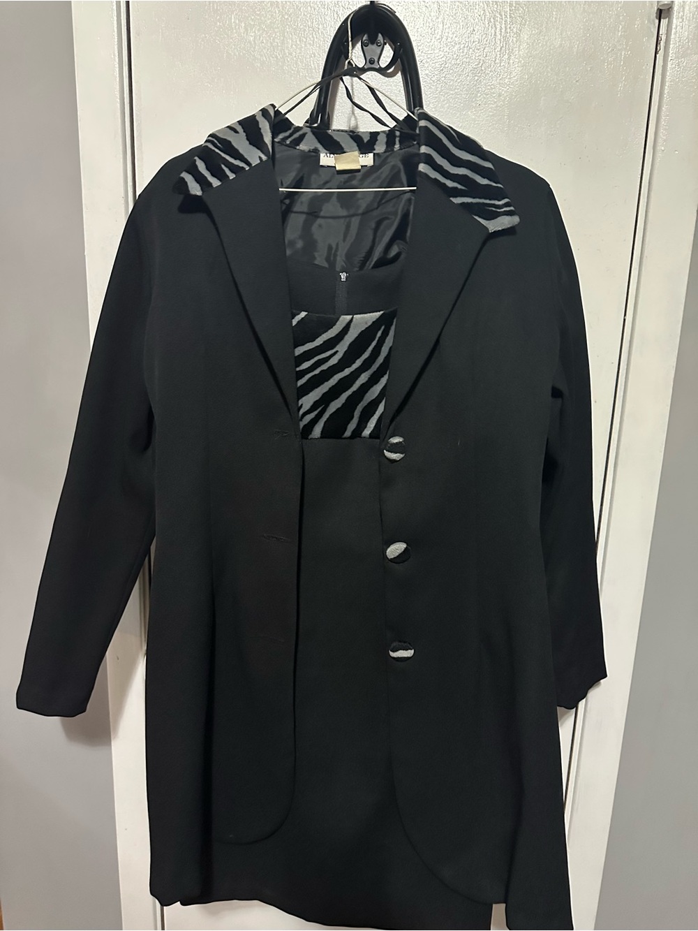 Black Women's Blazer with Zebra-Print Trim